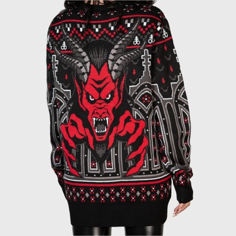 Killstar Black, Red & Gray Gothic Cathedral Knit Sweater - Picture 10 of 13